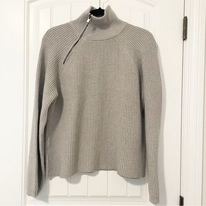 RD Style Grey Rib Knit diagonal zip mock-neck sweater Size XS